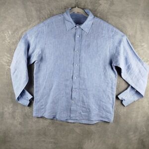 Puro Lino Dress Shirt Mens XL Blue 100% Linen Flax Button Up Made Italy